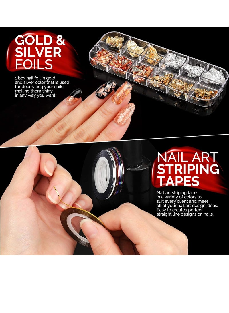 Generic Nail Art Kit for Beginners, Nail Art Supplies with Nail Art Brushes, Nail Dotting Tools, Nail Art Stickers, Nail Art Rhinestones, Nail Art Foils, Nail Art Tapes,  - Image 5