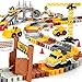 Mini Tudou Construction Race Tracks Set Flexible Train Tracks w 2 Electric Construction Race Vehicles wLights STEM Engineering Race Track Toys with Dump Truck Crane Assort Acessories for Boys Girls - Image 4