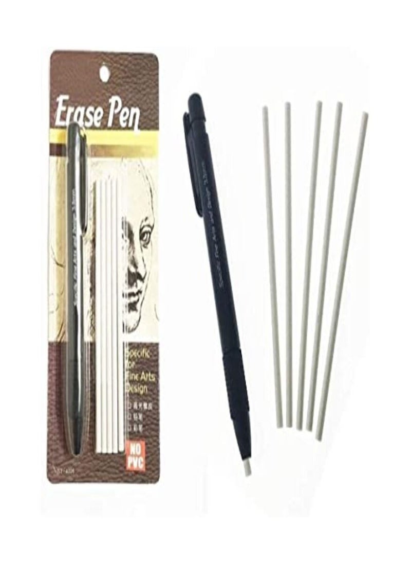 Generic - eraser pen mechanical refillable erase pen with 5 eraser refills for fine artwork sketching drawing arts graphics designs,black - Image 1