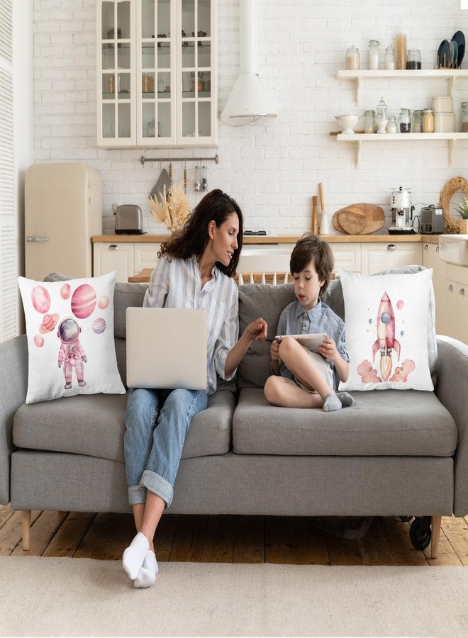 SPBL&L أغطية وسائد فضاء وردية SPBL&L 18x18، ديكور فضاء لغرفة الفتيات، ديكور غرفة نوم بموضوع الفضاء، ديكور غرفة الفضاء، زينة حفلات الفضاء، ديكور حضانة الفضاء، ديكور غرفة الفضاء للأطفال، مجموعة من 2 - Image 3