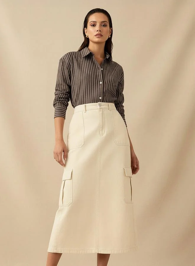 لي كوبر Lee Cooper Cotton Longline Oxford Shirt with Stripes