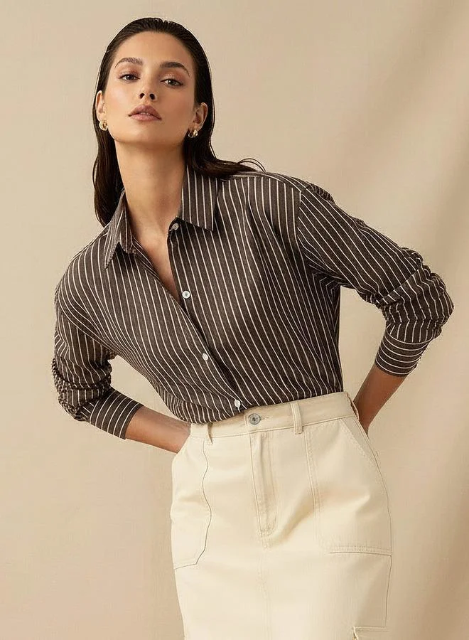 لي كوبر Lee Cooper Cotton Longline Oxford Shirt with Stripes