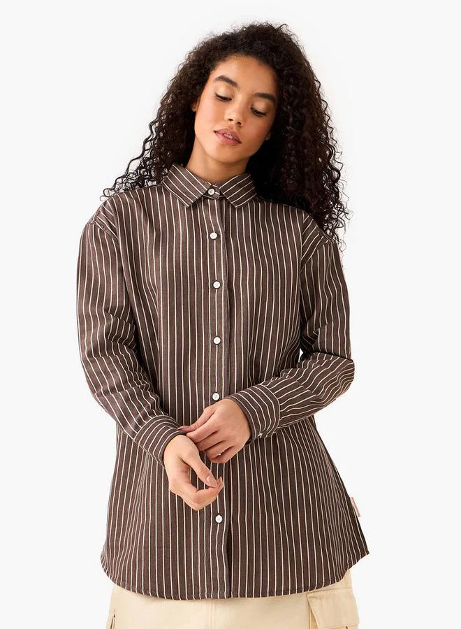 لي كوبر Lee Cooper Cotton Longline Oxford Shirt with Stripes