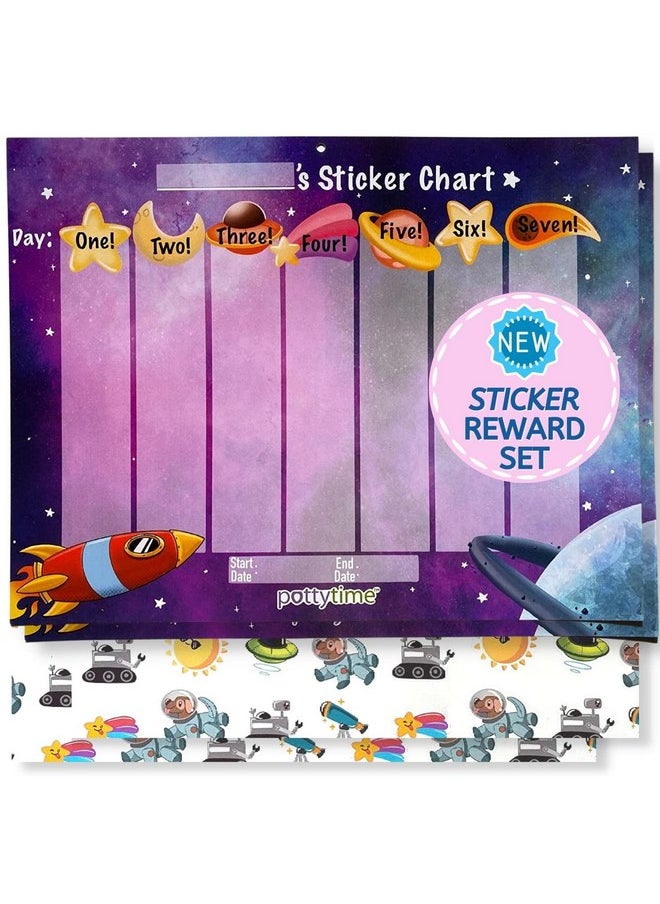 POTTY TIME Potty Watch Training Sticker Chart - Potty Training with 4-Weekly Space Themed Charts & 144 Stickers - Easy to Peel Stickers for Kids - Reward Their Efforts, Fosters Fun & Independence  - Image 1