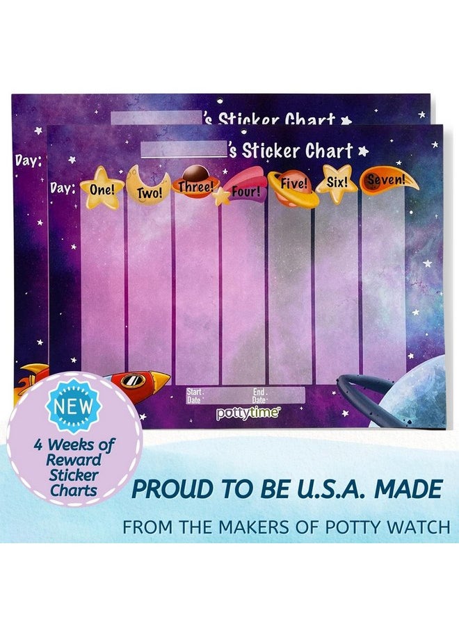 POTTY TIME Potty Watch Training Sticker Chart - Potty Training with 4-Weekly Space Themed Charts & 144 Stickers - Easy to Peel Stickers for Kids - Reward Their Efforts, Fosters Fun & Independence  - Image 3