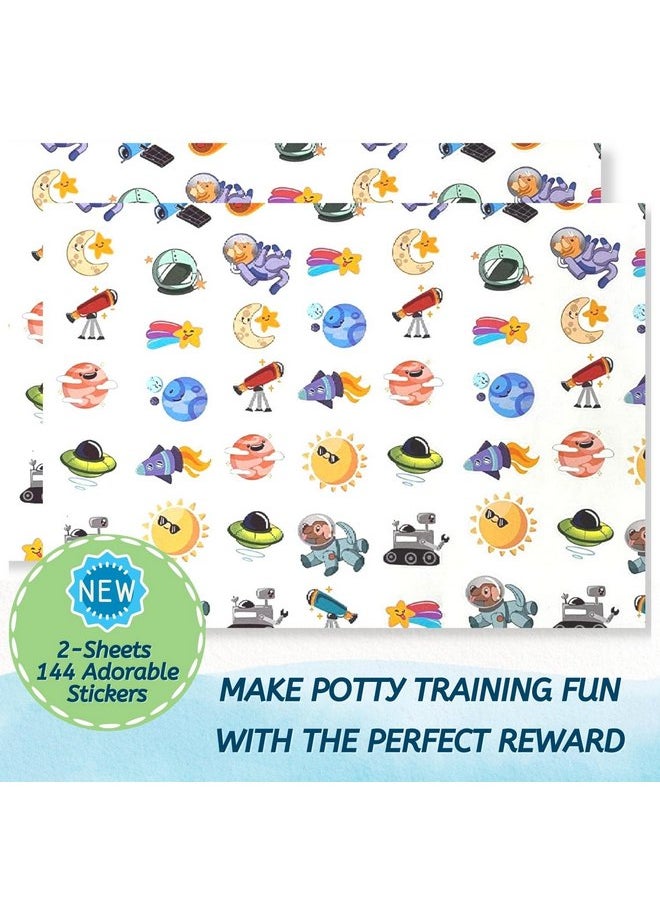 POTTY TIME Potty Watch Training Sticker Chart - Potty Training with 4-Weekly Space Themed Charts & 144 Stickers - Easy to Peel Stickers for Kids - Reward Their Efforts, Fosters Fun & Independence  - Image 2