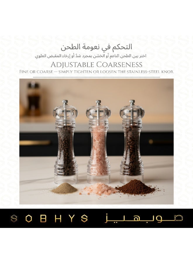 SOBHYS Acrylic Salt & Pepper Grinder 18.5 cm – Adjustable Ceramic Coarseness, Refillable Clear Peppercorn Mill, Premium Transparent Design, Rust-Resistant High-Precision Grinding – SOBHYS - Image 5
