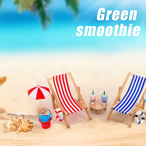 Minatee 25 Pcs Beach Miniature Dollhouse Decoration, Umbrella Palm Chair Miniature Toys Garden Dollhouse Outdoor Accessories Beach Decorations for DIY Garden Plant Pool(Red, Blue) - Image 5