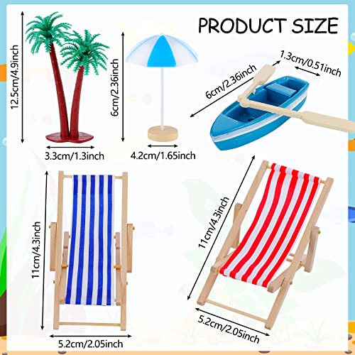 Minatee 25 Pcs Beach Miniature Dollhouse Decoration, Umbrella Palm Chair Miniature Toys Garden Dollhouse Outdoor Accessories Beach Decorations for DIY Garden Plant Pool(Red, Blue) - Image 2