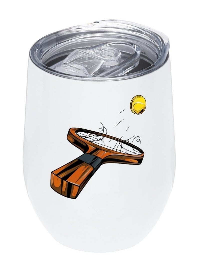 LOUD UNIVERSE White Insulated Tumbler 12Oz With Lid, Tennis Design, Perfect Cute Gift For Hot And Cold Drinks 