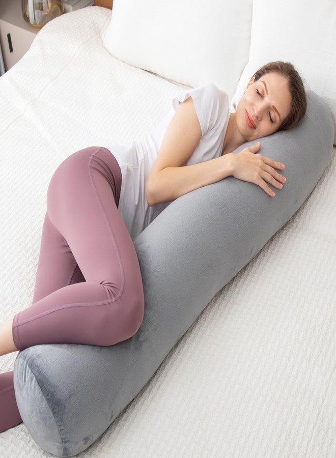 1 MIDDLE ONE Body Pillow, Memory Foam Round Body Pillows for Adults, Firm Long Bolster Pillow for Bed, Cylinder Tube Roll Pillow with Velvet Cover, 47x7.87 Inches, Grey - Image 4