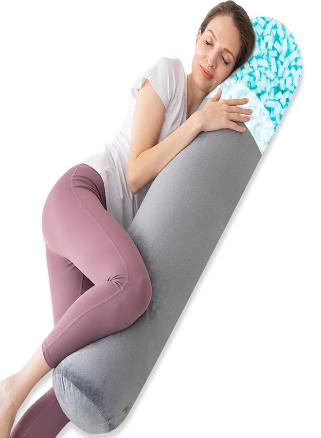 1 MIDDLE ONE Body Pillow, Memory Foam Round Body Pillows for Adults, Firm Long Bolster Pillow for Bed, Cylinder Tube Roll Pillow with Velvet Cover, 47x7.87 Inches, Grey - Image 1