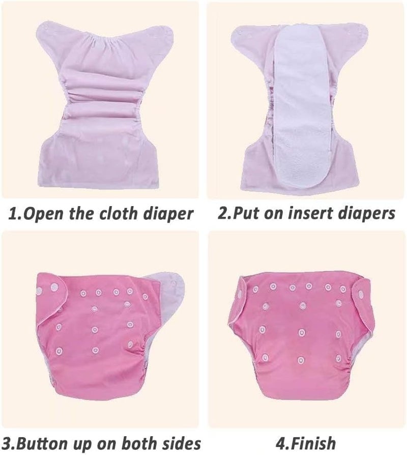 CSKB Baby Cloth Diapers Washable Reusable Diapers for Baby Girls and Boys, One Size Adjustable 7 Pack with 7 Inserts and 1 Storage Bag - Image 5
