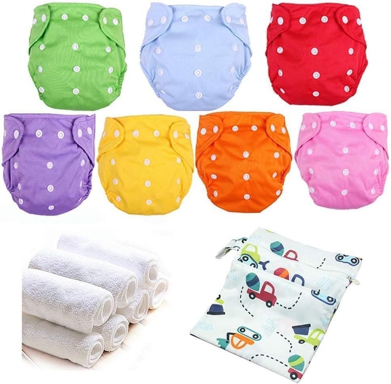 CSKB Baby Cloth Diapers Washable Reusable Diapers for Baby Girls and Boys, One Size Adjustable 7 Pack with 7 Inserts and 1 Storage Bag - Image 1