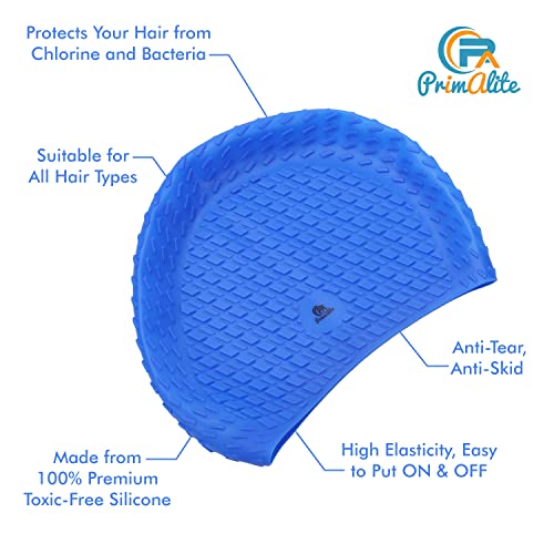 Primalite Silicone Swimming Cap with Nose Clip & Ear Plug- Long & Short Hair, Cover Ears to Keep Hair Dry, Waterproof Swim Caps, Anti-Slip Comfortable High Elasticity- Adults Men Women Kids- Dark Blue - Image 2