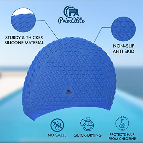 Primalite Silicone Swimming Cap with Nose Clip & Ear Plug- Long & Short Hair, Cover Ears to Keep Hair Dry, Waterproof Swim Caps, Anti-Slip Comfortable High Elasticity- Adults Men Women Kids- Dark Blue - Image 4