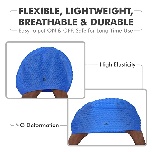 Primalite Silicone Swimming Cap with Nose Clip & Ear Plug- Long & Short Hair, Cover Ears to Keep Hair Dry, Waterproof Swim Caps, Anti-Slip Comfortable High Elasticity- Adults Men Women Kids- Dark Blue - Image 3
