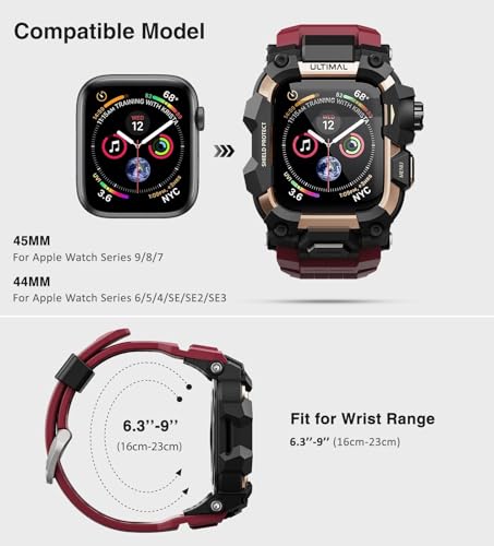 ULTIMAL Rugged Case with Band for Apple Watch 44mmCompatible with Apple Watch Series SE 3SE 2SE Generation654 Military Grade Shockproof Bumper Cover for iWatch Tactical Band Men 44mmRed - Image 3