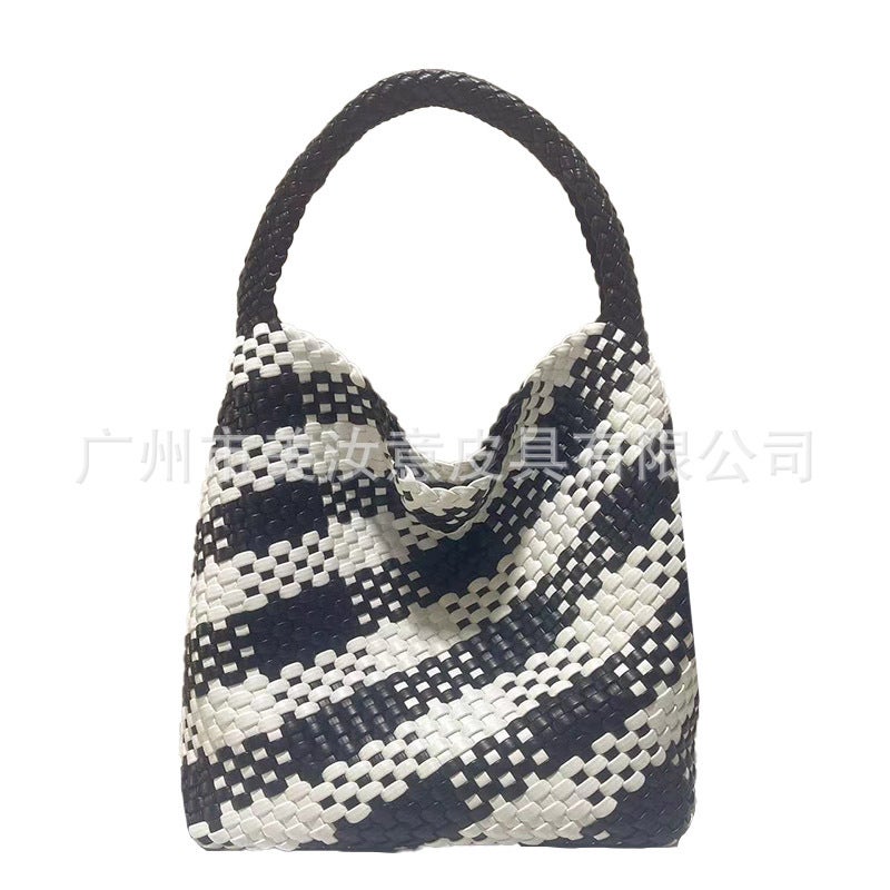 All-Match New Large Capacity Tote Bag Women'S Bag Handmade Woven Bag Women'S Color Matching Women'S Bag Shoulder Bag Woven Tote Bag - Image 1