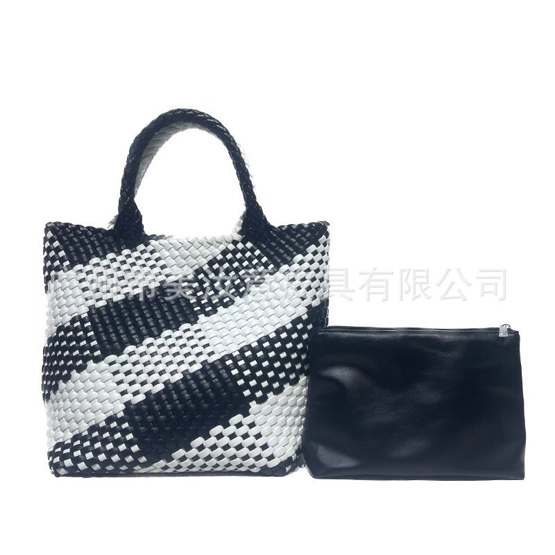 All-Match New Large Capacity Tote Bag Women'S Bag Handmade Woven Bag Women'S Color Matching Women'S Bag Shoulder Bag Woven Tote Bag - Image 3