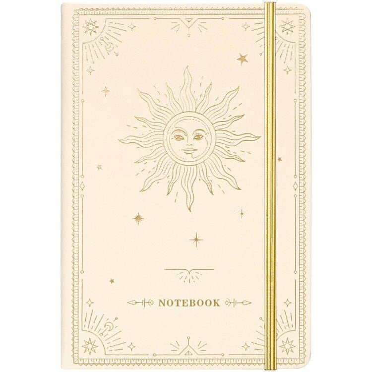 Artfan Ruled Notebook/Journal â€“ Premium Thick Paper Faux Leather Classic Writing Notebook with Pocket + Page Dividers Gifts, Banded, Large, 144 Pages, Hard Cover, Lined (5.8 x 8.4) - White Sun Goddess - Image 1
