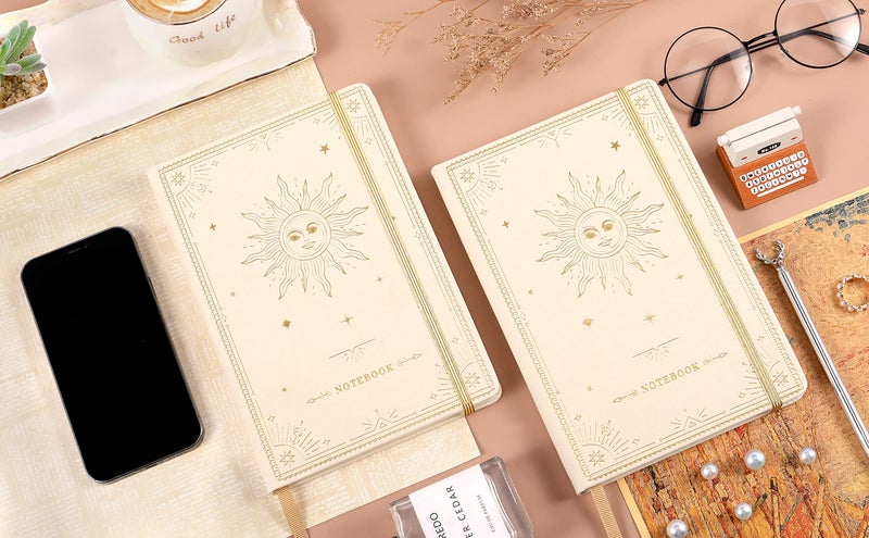 Artfan Ruled Notebook/Journal â€“ Premium Thick Paper Faux Leather Classic Writing Notebook with Pocket + Page Dividers Gifts, Banded, Large, 144 Pages, Hard Cover, Lined (5.8 x 8.4) - White Sun Goddess - Image 3