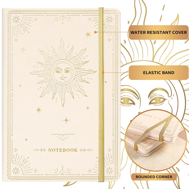 Artfan Ruled Notebook/Journal â€“ Premium Thick Paper Faux Leather Classic Writing Notebook with Pocket + Page Dividers Gifts, Banded, Large, 144 Pages, Hard Cover, Lined (5.8 x 8.4) - White Sun Goddess - Image 5
