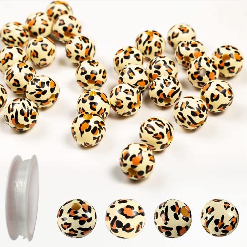 Metulip 100 PCS Leopard Wooden Beads - 16mm Polished Leopard Printed Natural Wood Round Beads for Crafts & Home Decoration - Image 1