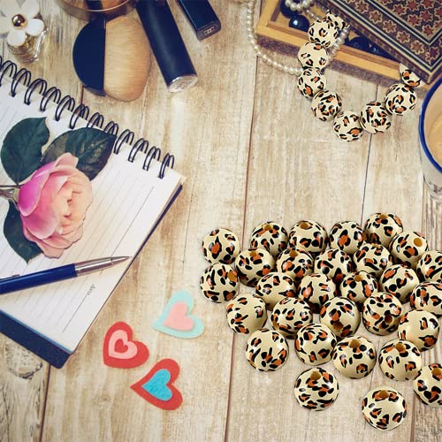 Metulip 100 PCS Leopard Wooden Beads - 16mm Polished Leopard Printed Natural Wood Round Beads for Crafts & Home Decoration - Image 3