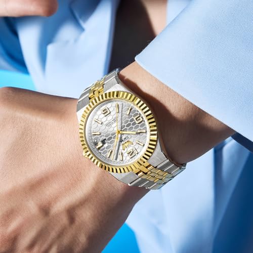 OPK Watch for Men Gold White Business Large Analog Quartz Stainless Steel Day Date Waterproof Luminous Casual Wrist Watches - Image 5