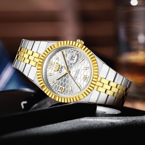 OPK Watch for Men Gold White Business Large Analog Quartz Stainless Steel Day Date Waterproof Luminous Casual Wrist Watches - Image 2
