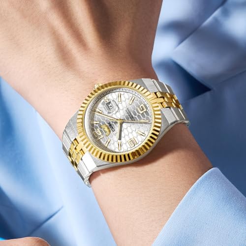 OPK Watch for Men Gold White Business Large Analog Quartz Stainless Steel Day Date Waterproof Luminous Casual Wrist Watches - Image 4