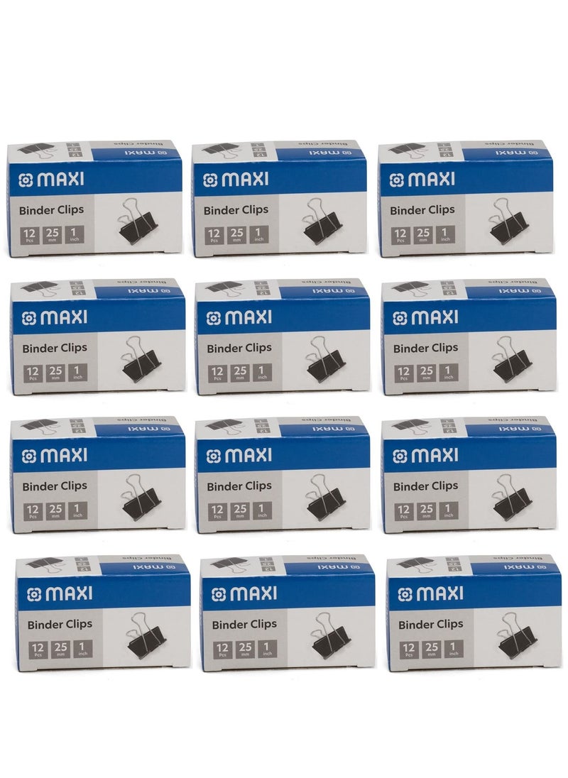 Maxi 144-Piece Binder Clip 25mm Size Black  - Image 1