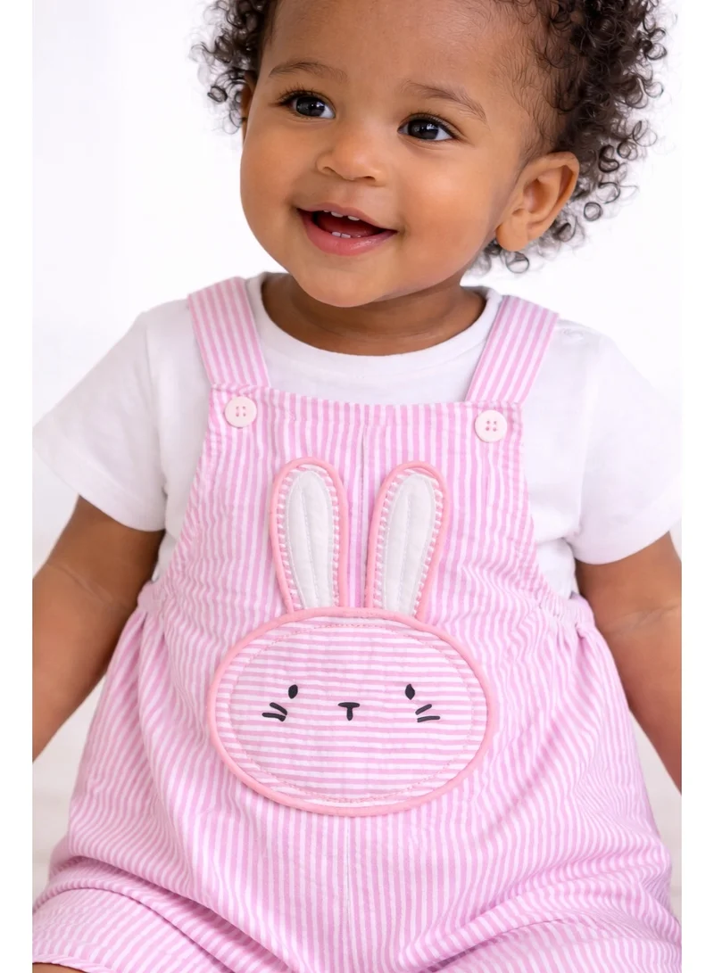 Victor And Jane  Infant Girls Bodysuit & Purple Stripe Dungaree Romper Set with Bunny Appliqué for Women | Best Price UAE