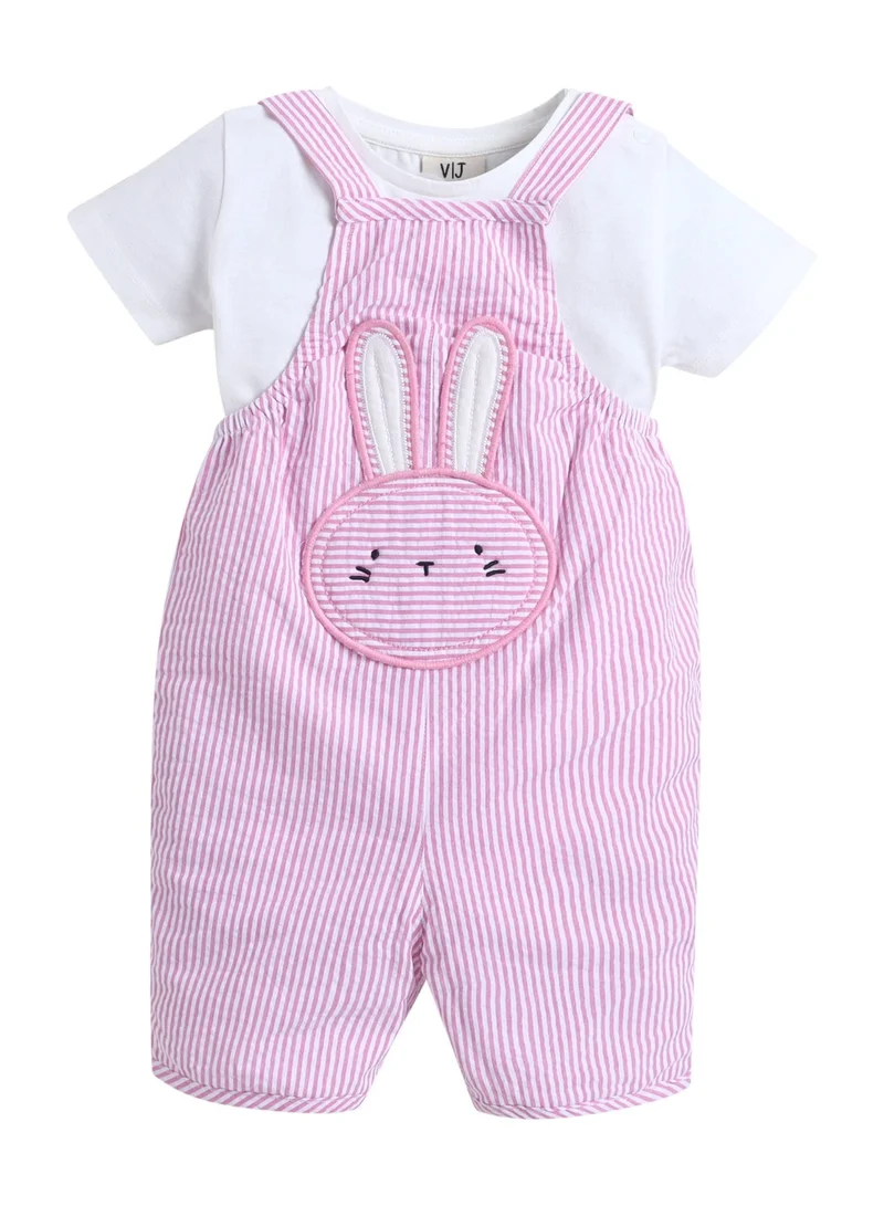 Victor And Jane  Infant Girls Bodysuit & Purple Stripe Dungaree Romper Set with Bunny Appliqué for Women | Best Price UAE