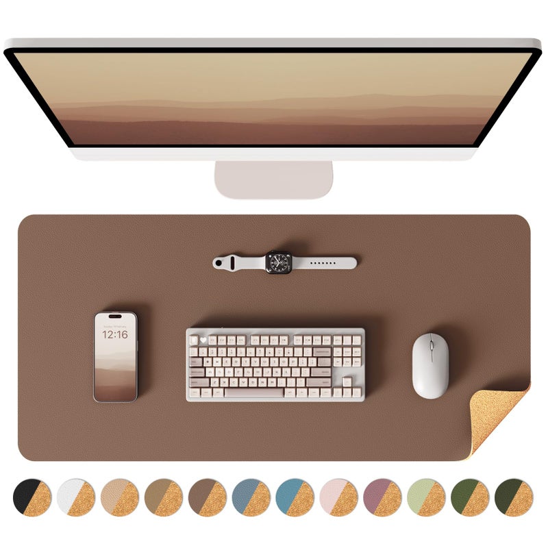 YSAGi Double-Sided Desk Pad, Leather Desk Mat, Eco Cork Desk Pad Protector, Large Mouse Pad for Desk, Waterproof Desk Blotter Pad, Desk Writing Pad for Office Work/Home(23.6"x13.7",Coffee+Cork) - Image 1