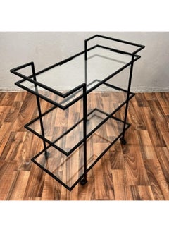 HOME TASTE Metal Serving Trolley Stylish Bar Cart And Kitchen Storage Organizer With 3 Clear Glass Shelves, 1.3Cm Thick Metal Frame, Lockable Wheels Perfect For Home Style 1, Small 80X40X90Cm  - Image 1