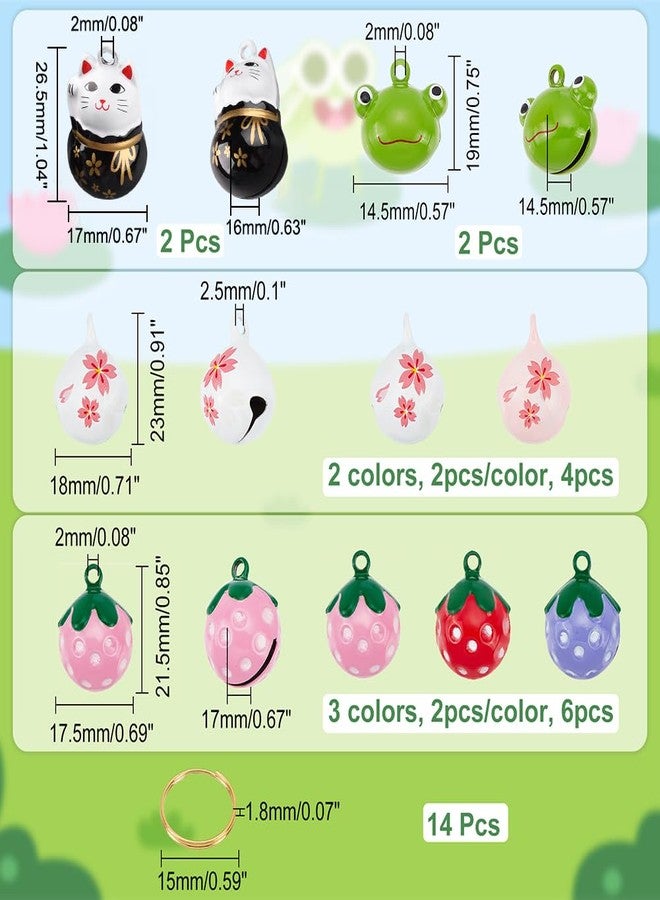CHGCRAFT 14Pcs 7 Styles Pet Collar Bells Brass Cherry Panda Frog Strawberry Charm Cat Collar Bell Pet Pendant Accessories with Stainless Steel Double Loops Jump Rings for Potty Training - Image 2