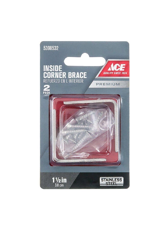 ACE Stainless Steel Inside L Durable Corner Brace Silver 1-1/2 x 5/8 Inch 5398532 - Image 2