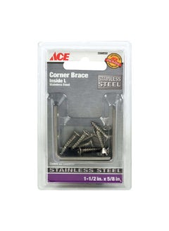 ACE Stainless Steel Inside L Durable Corner Brace Silver 1-1/2 x 5/8 Inch 5398532  - Image 1