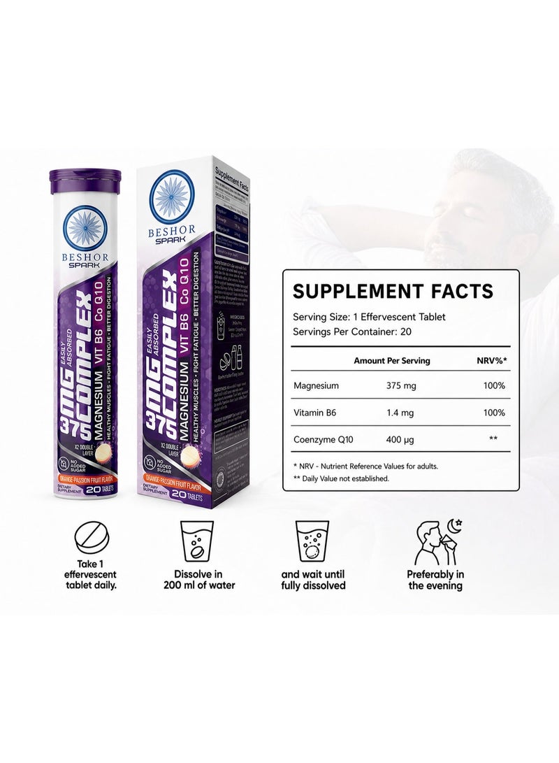 BESHOR Magnesium Citrate Effervescent 375mg + Vitamin B6 + CoQ10, 20 tablets,  Passion Fruit Flavor - Image 5