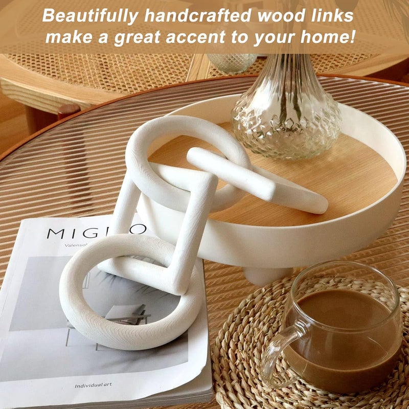HMASYO Hand Carved 4-Link Wood Chain Knot Decorative, 16" Rustic Decor for Living Room Bedroom Coffee Table Fireplace Shelf Farmhouse - Image 3