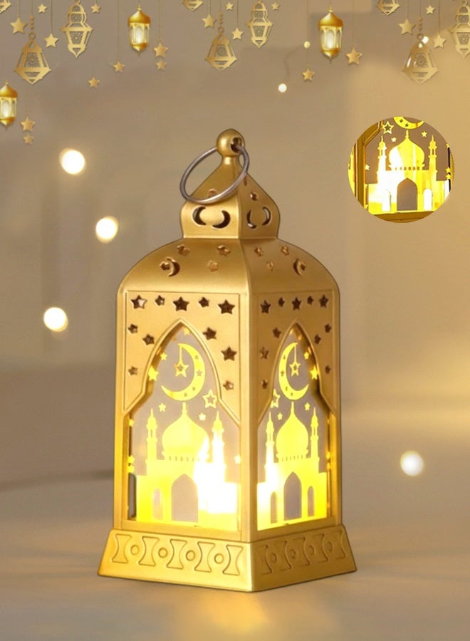 سويت لايف زينة رمضانية للمنزل، فانوس شموع مزخرف 4.8 بوصة لتزيين الطاولة أو رف الموقد، حاملات شموع معدنية عتيقة الطراز للديكور الداخلي والخارجي، هدية عيد مبارك - Image 1