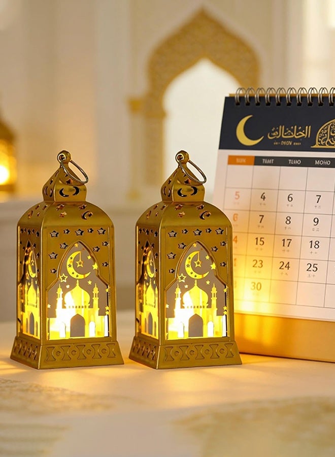 سويت لايف زينة رمضانية للمنزل، فانوس شموع مزخرف 4.8 بوصة لتزيين الطاولة أو رف الموقد، حاملات شموع معدنية عتيقة الطراز للديكور الداخلي والخارجي، هدية عيد مبارك - Image 3