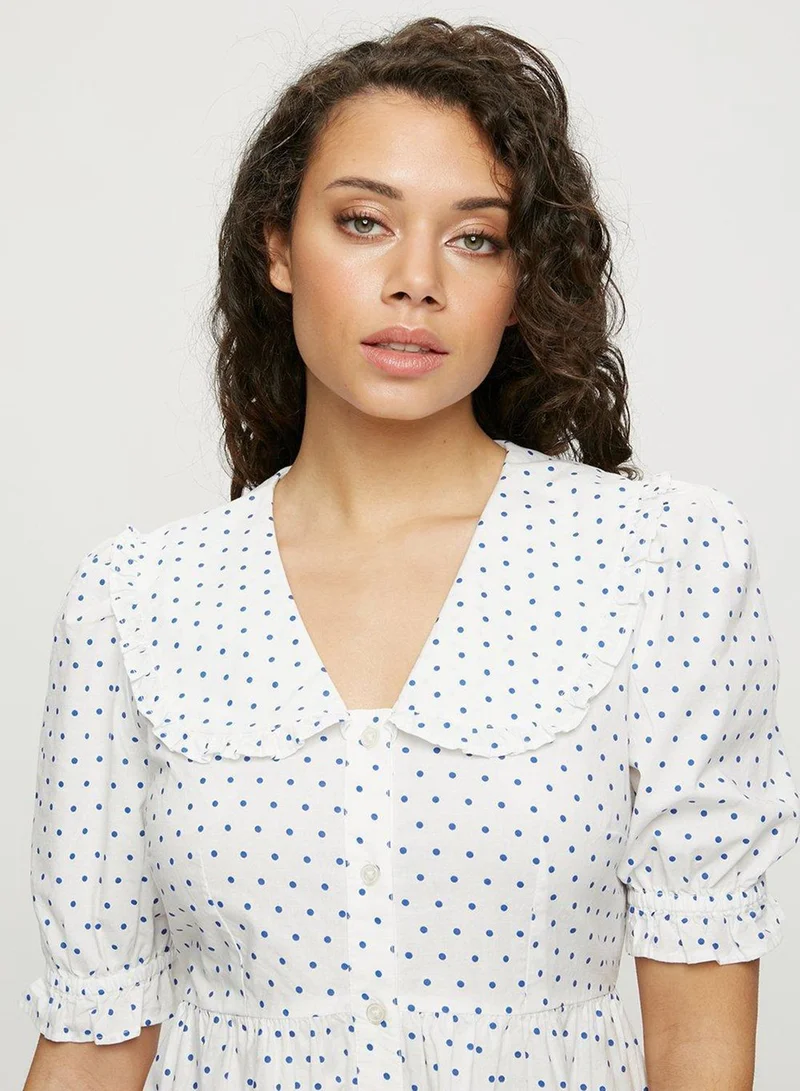 DOROTHY PERKINS Polka Dot Puff Sleeve Button Down Dress