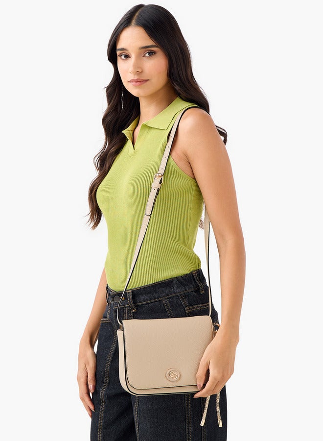 Celeste Textured Crossbody Bag with Adjustable Strap and Flap Closure - Image 2