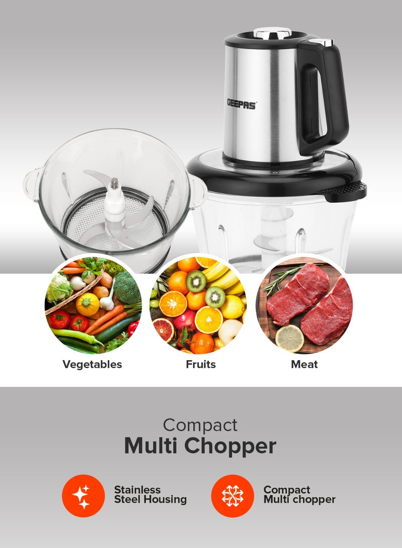 GEEPAS Multi Chopper, Compact Multi Chopper, 3 Speed Levels and Double Blade Assembly| Suitable for Chopping Vegetables, Fruits, Meat| Stainless Steel Blade Set for Fast and Effective Chopping 500 W GMC42026 Silver & black - Image 3
