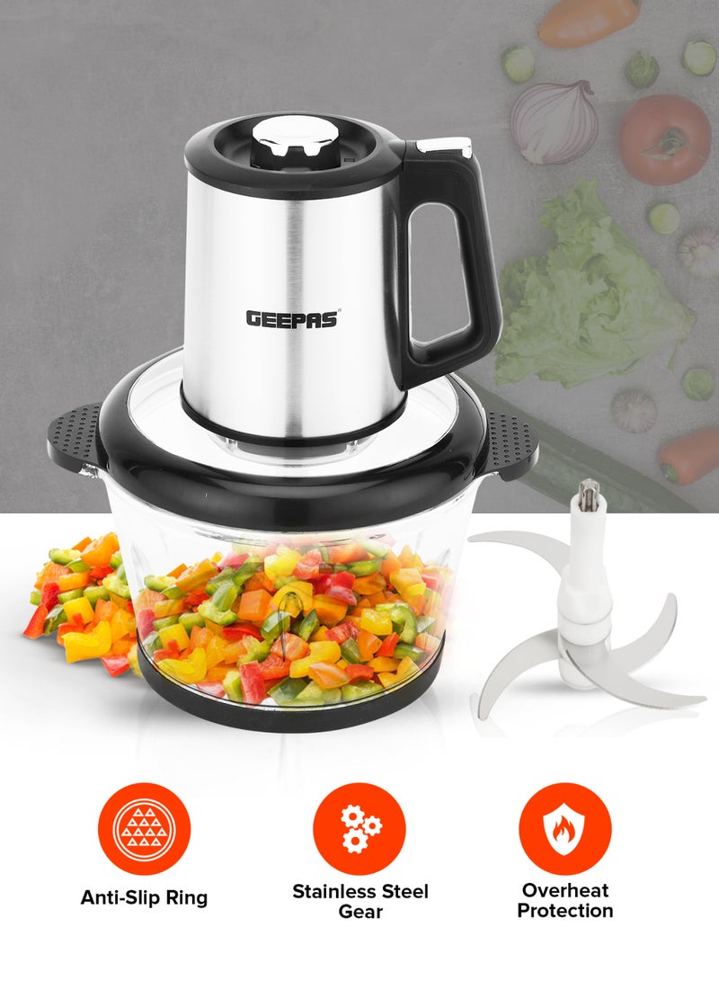 GEEPAS Multi Chopper, Compact Multi Chopper, 3 Speed Levels and Double Blade Assembly| Suitable for Chopping Vegetables, Fruits, Meat| Stainless Steel Blade Set for Fast and Effective Chopping 500 W GMC42026 Silver & black - Image 2