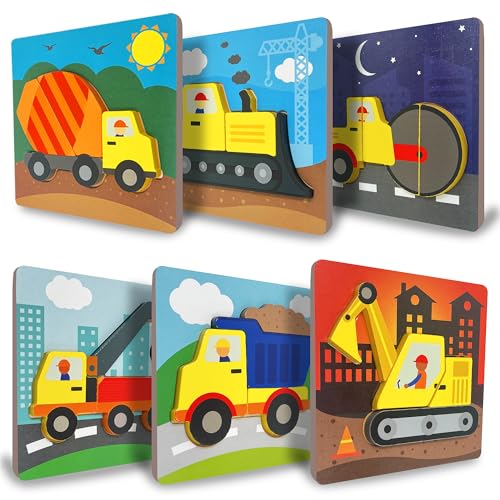 Klevly 6 PK Construction Wooden Toddler Puzzles Ages 24 Wooden Puzzles for Toddlers 13 Montessori Toys for 2 Year Old Learning for 2 Year Olds - Image 1
