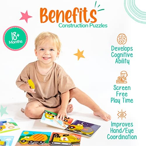 Klevly 6 PK Construction Wooden Toddler Puzzles Ages 24 Wooden Puzzles for Toddlers 13 Montessori Toys for 2 Year Old Learning for 2 Year Olds - Image 5